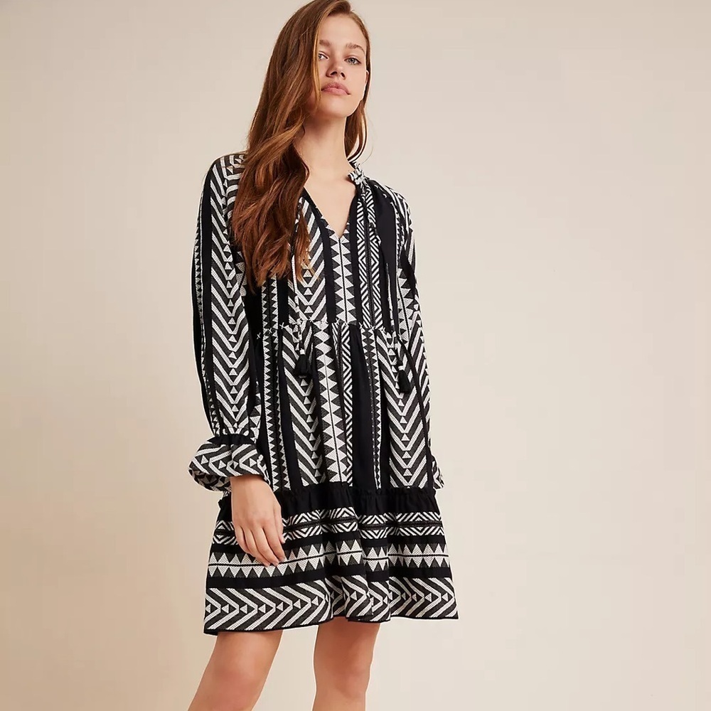 Anthropologie Maeve Dominique Tunic Black‎ Long Sleeve Dress